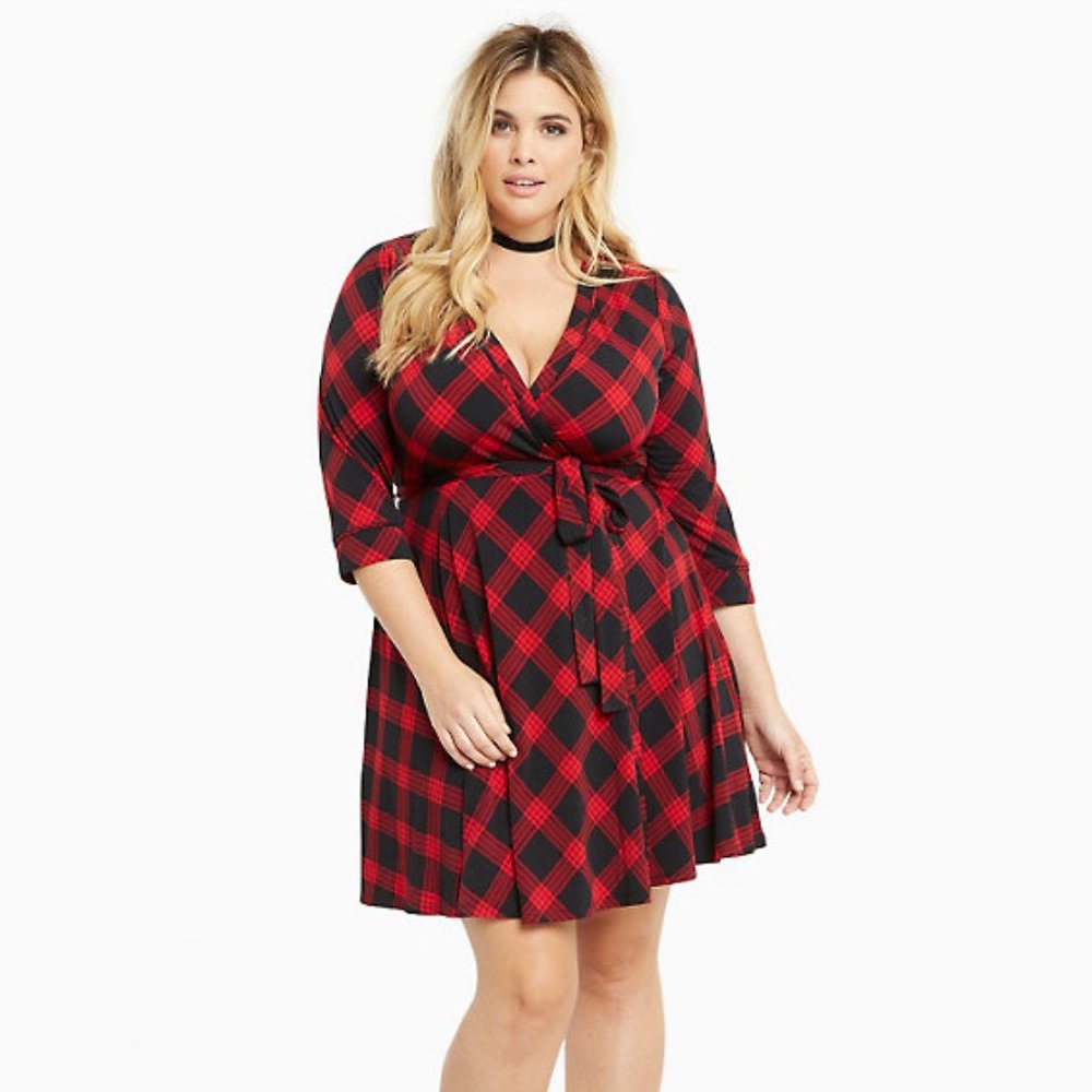 Torrid Red Plaid Wrap Dress